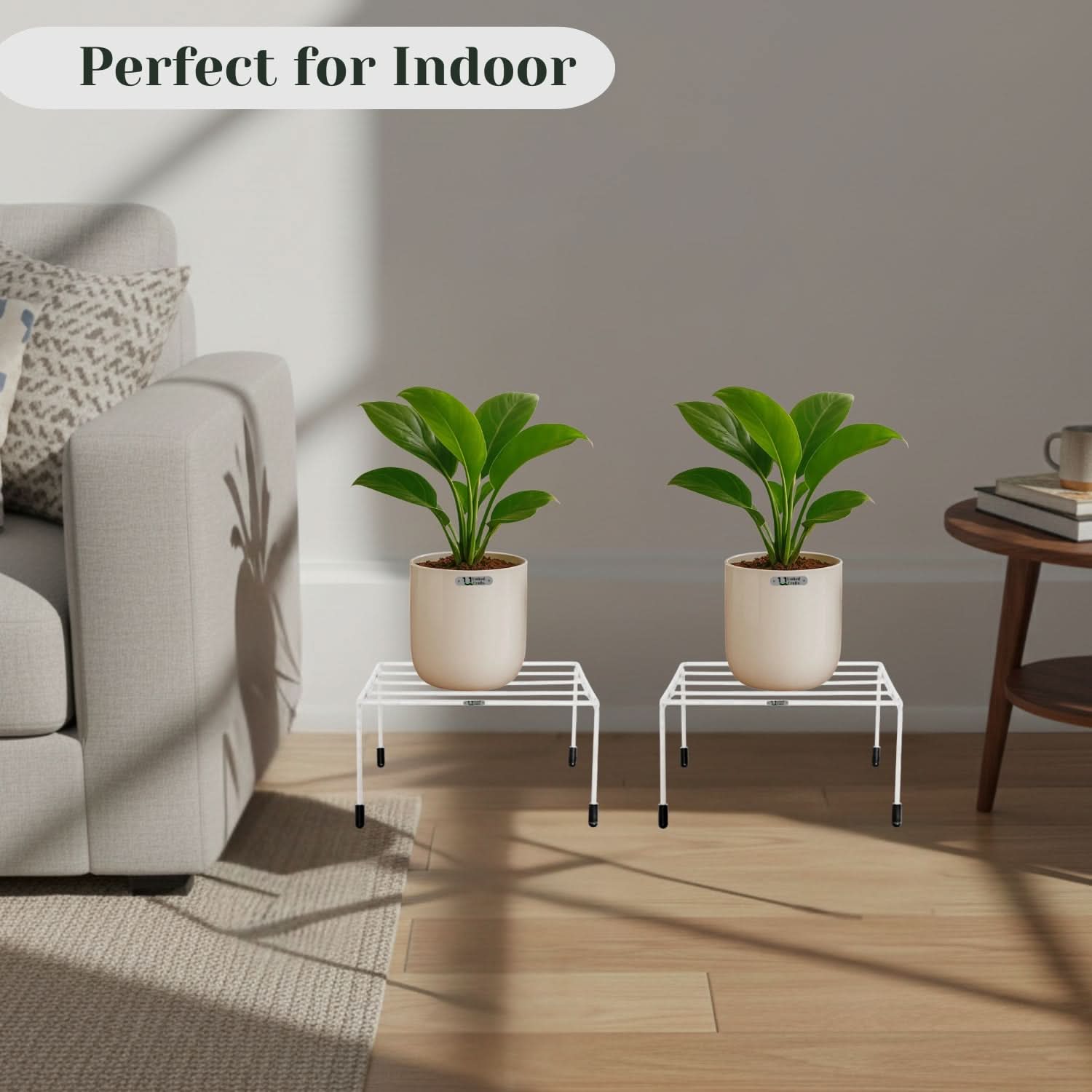 UnitedCrafts Elio Round Pot Stand/High-Quality Stands (White)