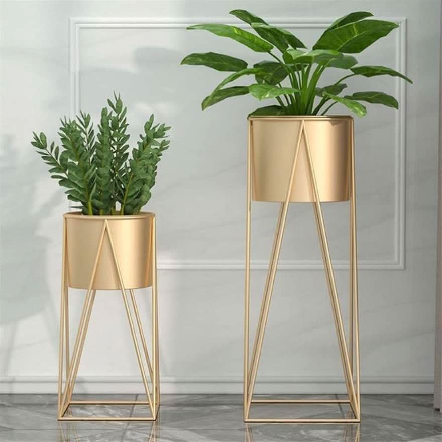 Luxury Metal Wire Planter Stand for Home Décor (Gold & White Set of 2)