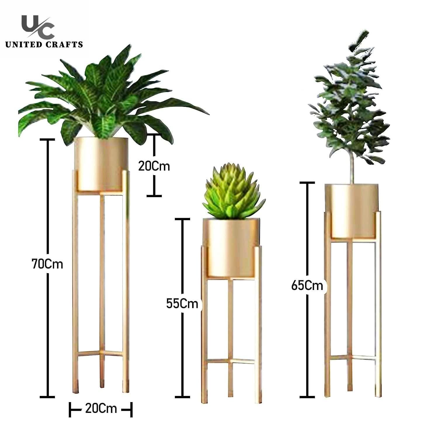 United Crafts Premium Metal Pots Stands for Home Décor (Set of 3) Gold