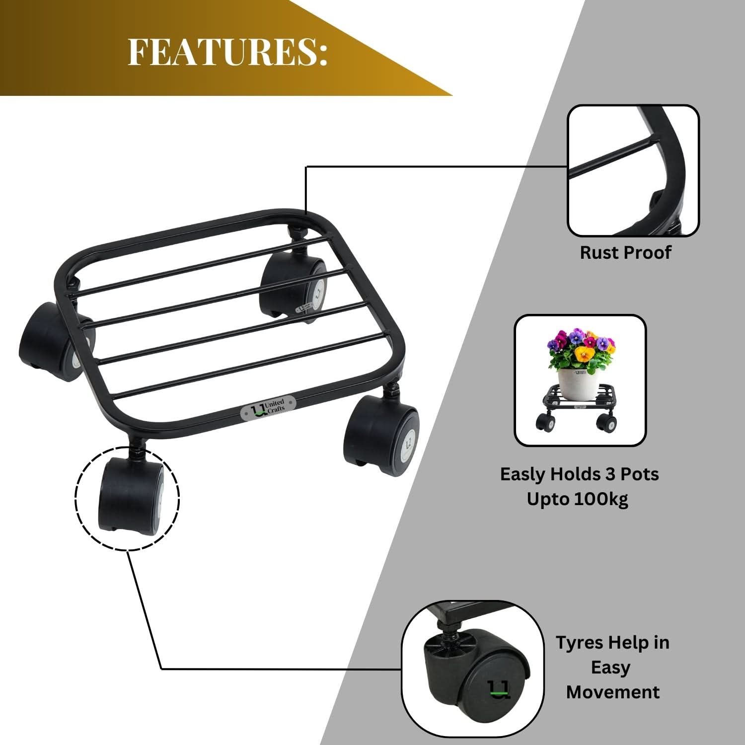 United Crafts Liva Wheel Pot Stands for Planters