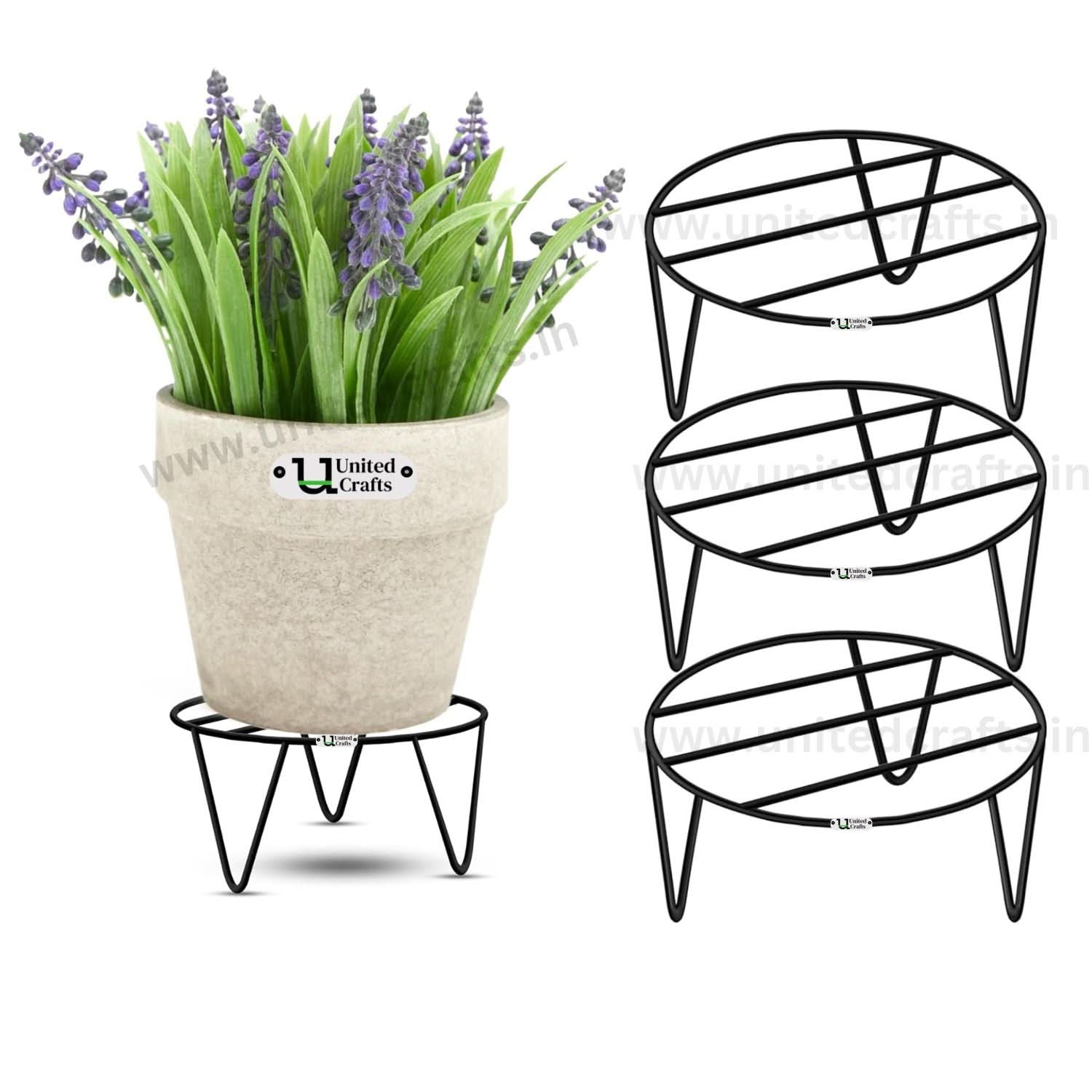 UnitedCrafts Elna Round Pot Stand/High-Quality Stands (Black)