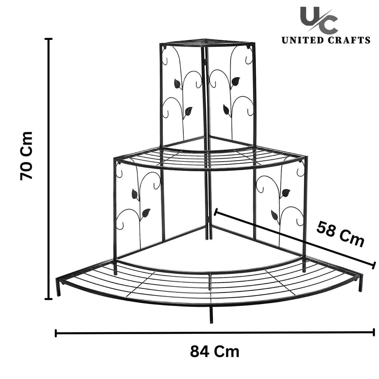 United Crafts 3 Tier Corner Shelf Metal Flower Pot Stand Rack(Black)