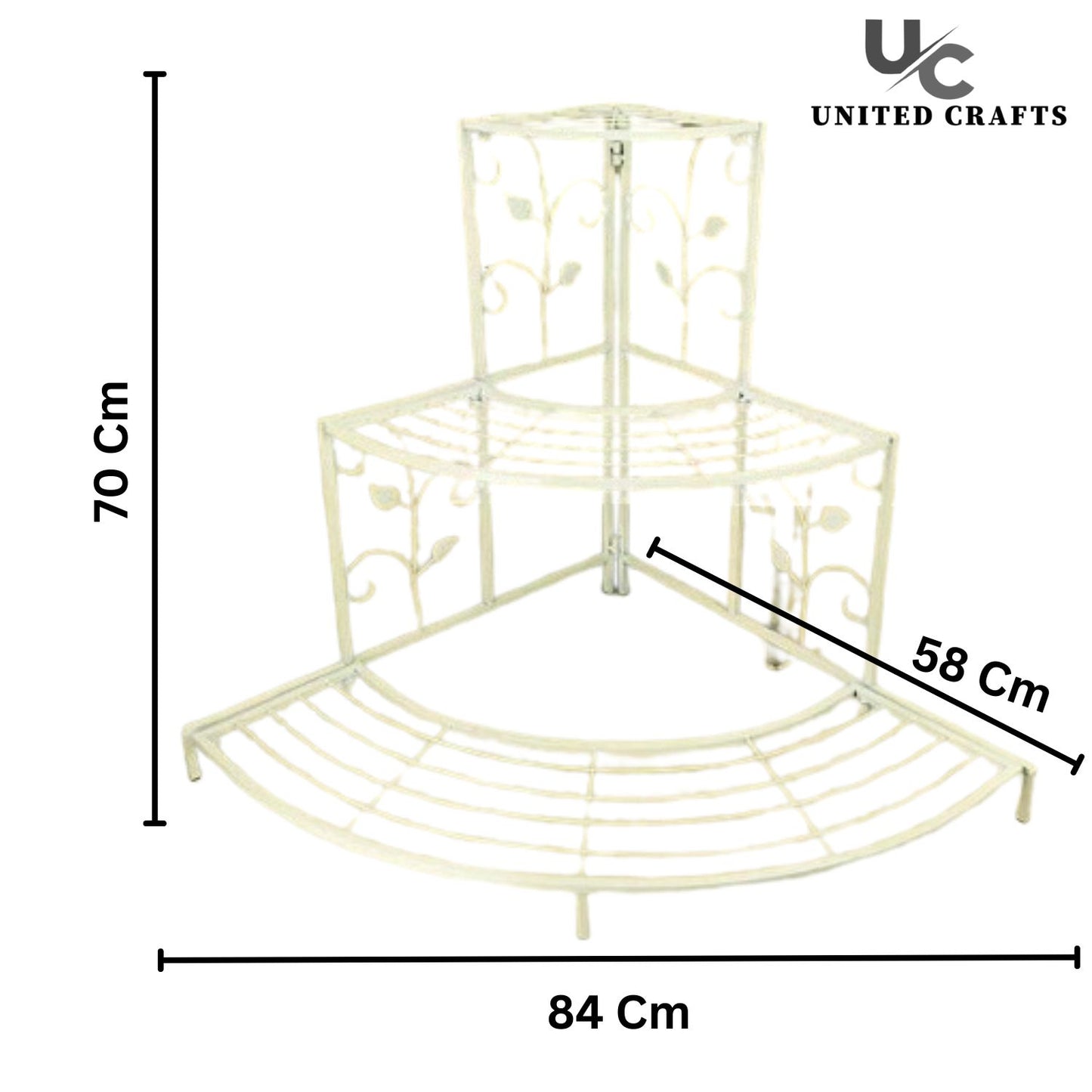 United Crafts 3 Tier Corner Shelf Metal Flower Pot Stand Rack(White)