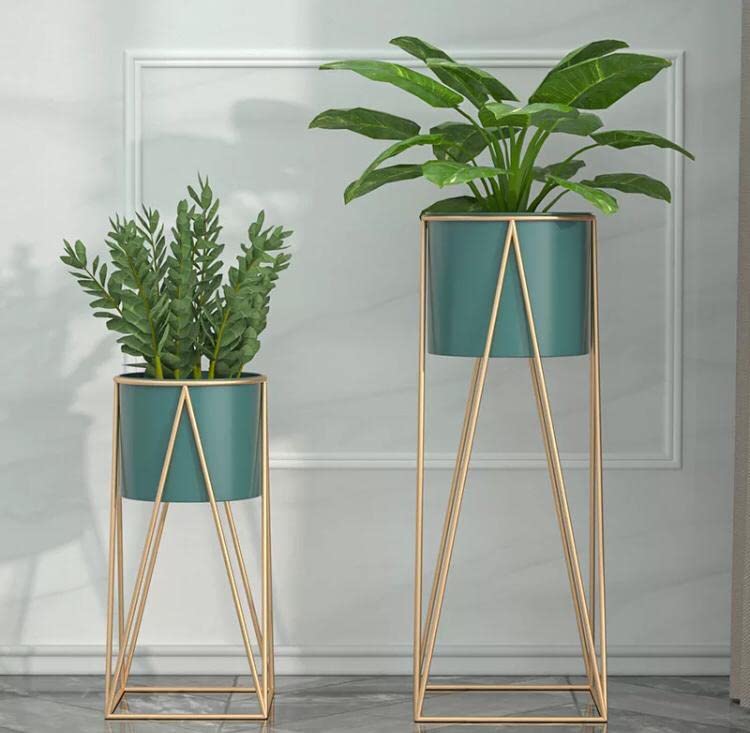 Luxury Metal Wire Planter Stand for Home Décor (Gold & Blue Set of 2)