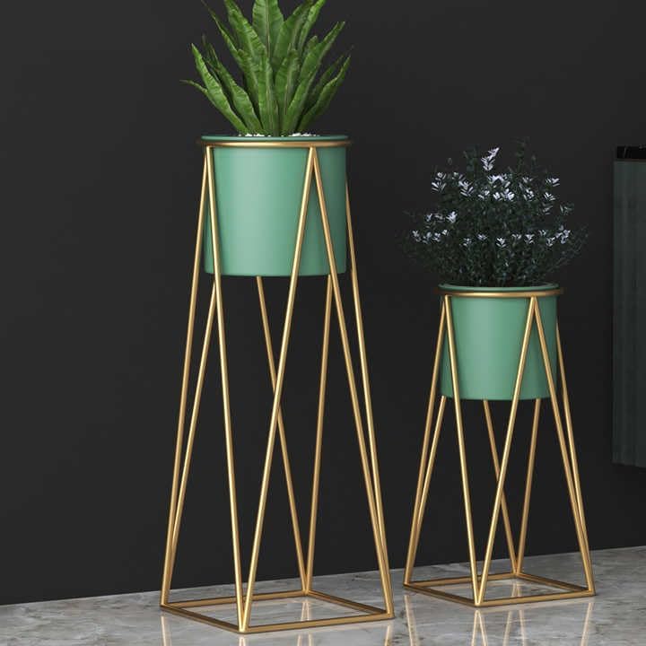 Luxury Metal Wire Planter Stand for Home Décor (Gold & Blue Set of 2)