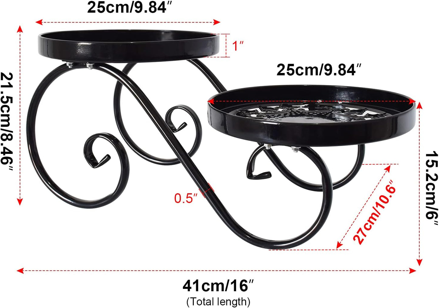 S Shape Iron Flower Pot Stand (Set of 2) Black