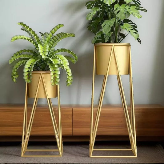 United Crafts Metal Planter Stand for Home Décor (Gold Set of 2)