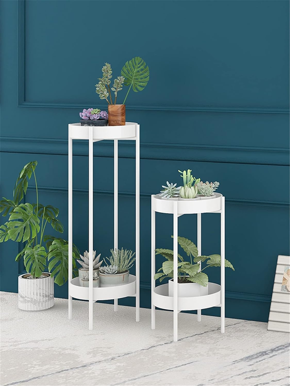 Multi-Tier Luxury Planter Stand for Home Décor (Set of 2) White