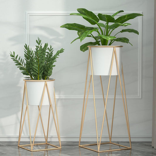 Luxury Metal Wire Planter Stand for Home Décor (Gold & White Set of 2)