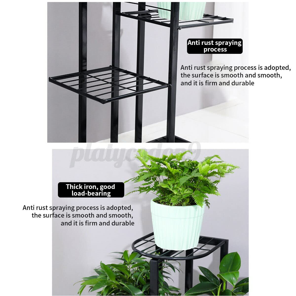 UnitedCrafts 6 Tier 7 Potted Metal Plant Stand Multiple Shelves(Black)