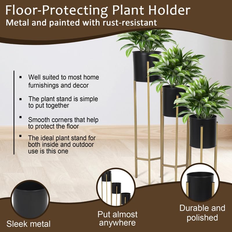 Modern Big Tall Premium Metal Pots Stands for Home Decoration ( Set of 3 )