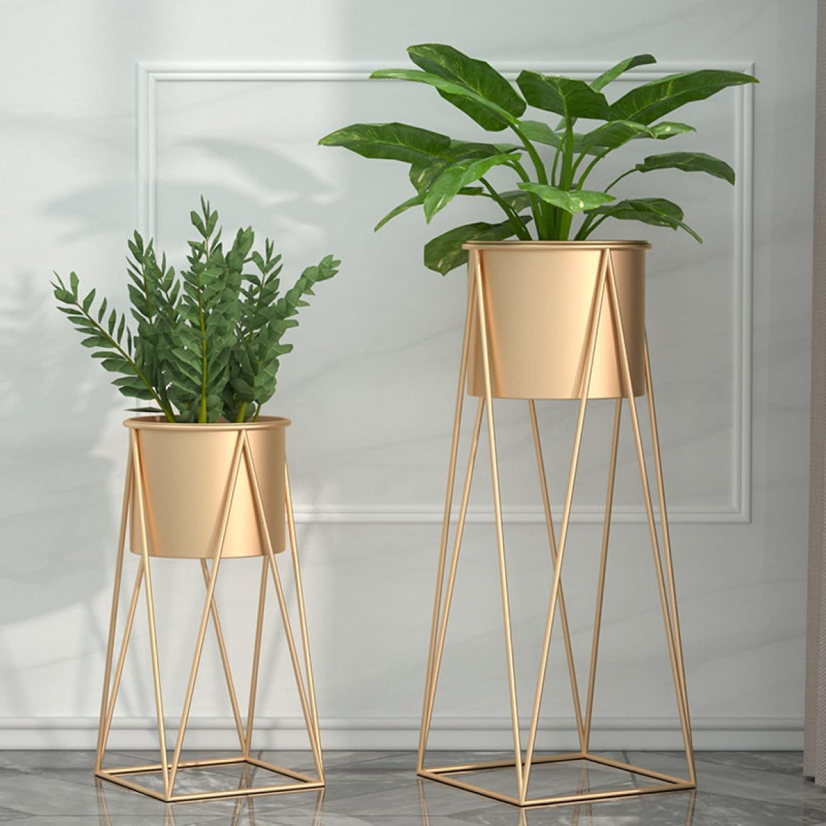 Luxury Metal Wire Planter Stand for Home Décor (Gold Set of 2)