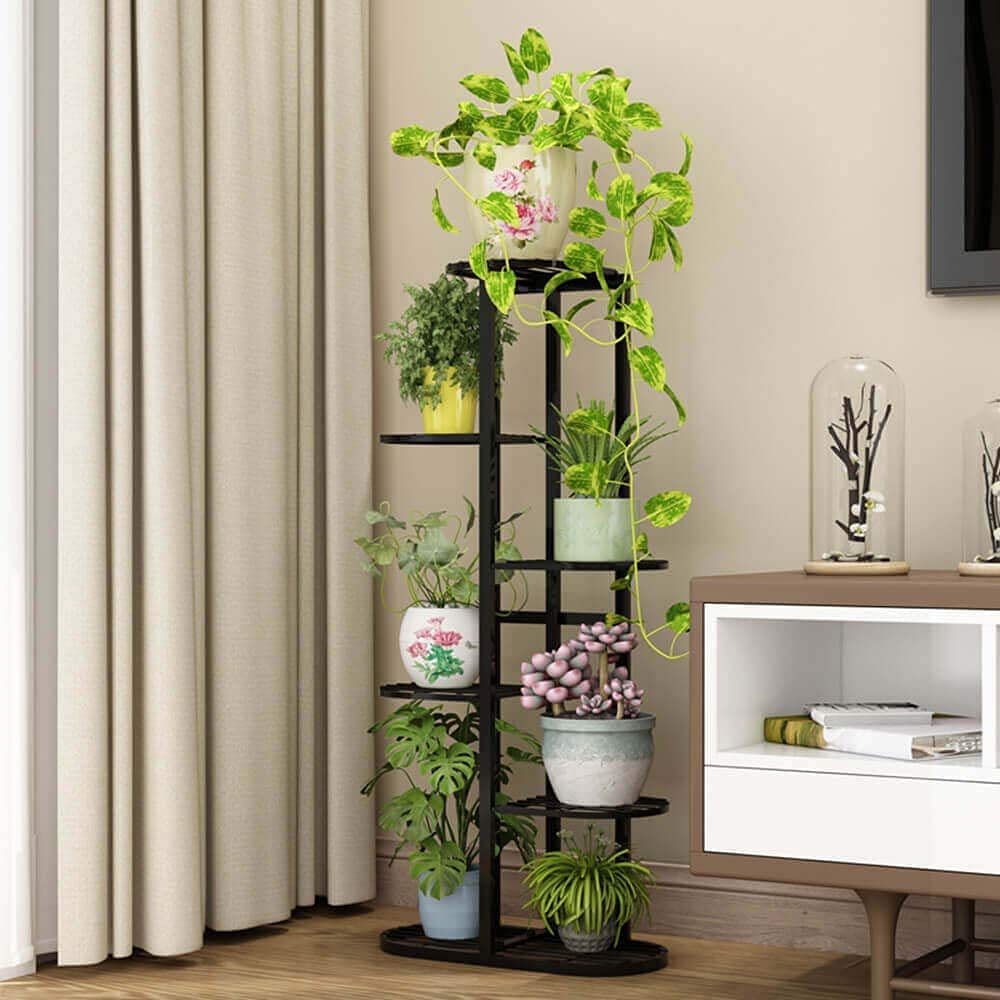 UnitedCrafts 6 Tier 7 Potted Metal Plant Stand Multiple Shelves(Black)