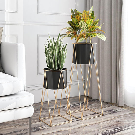 Luxury Metal Wire Planter Stand for Home Décor (Gold & Black Set of 2)