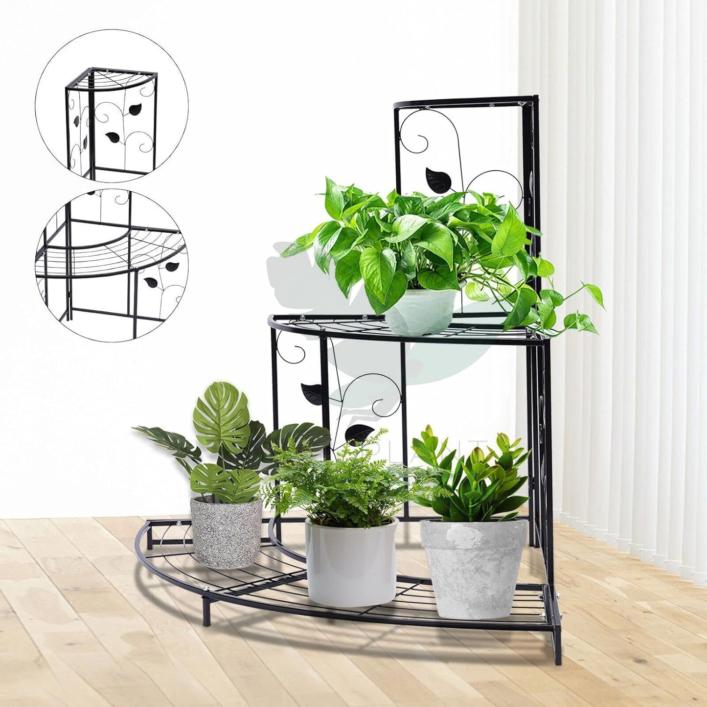 United Crafts 3 Tier Corner Shelf Metal Flower Pot Stand Rack(Black)