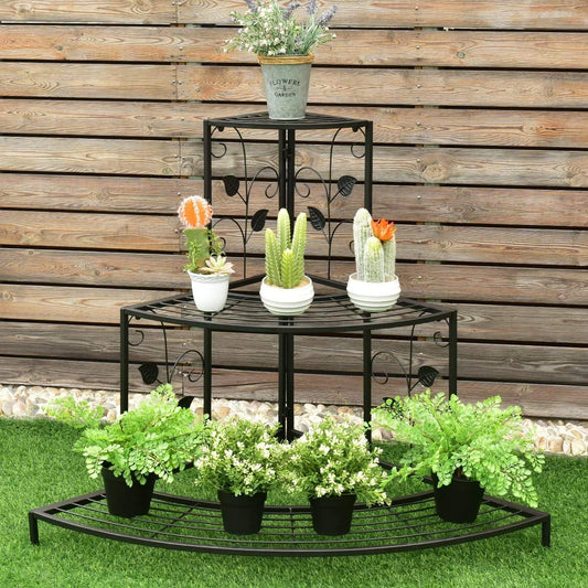 United Crafts 3 Tier Corner Shelf Metal Flower Pot Stand Rack(Black)