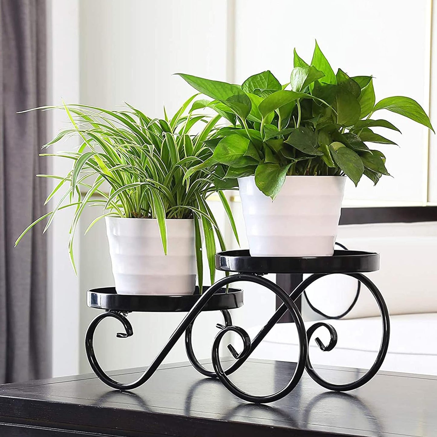 S Shape Iron Flower Pot Stand (Set of 2) Black