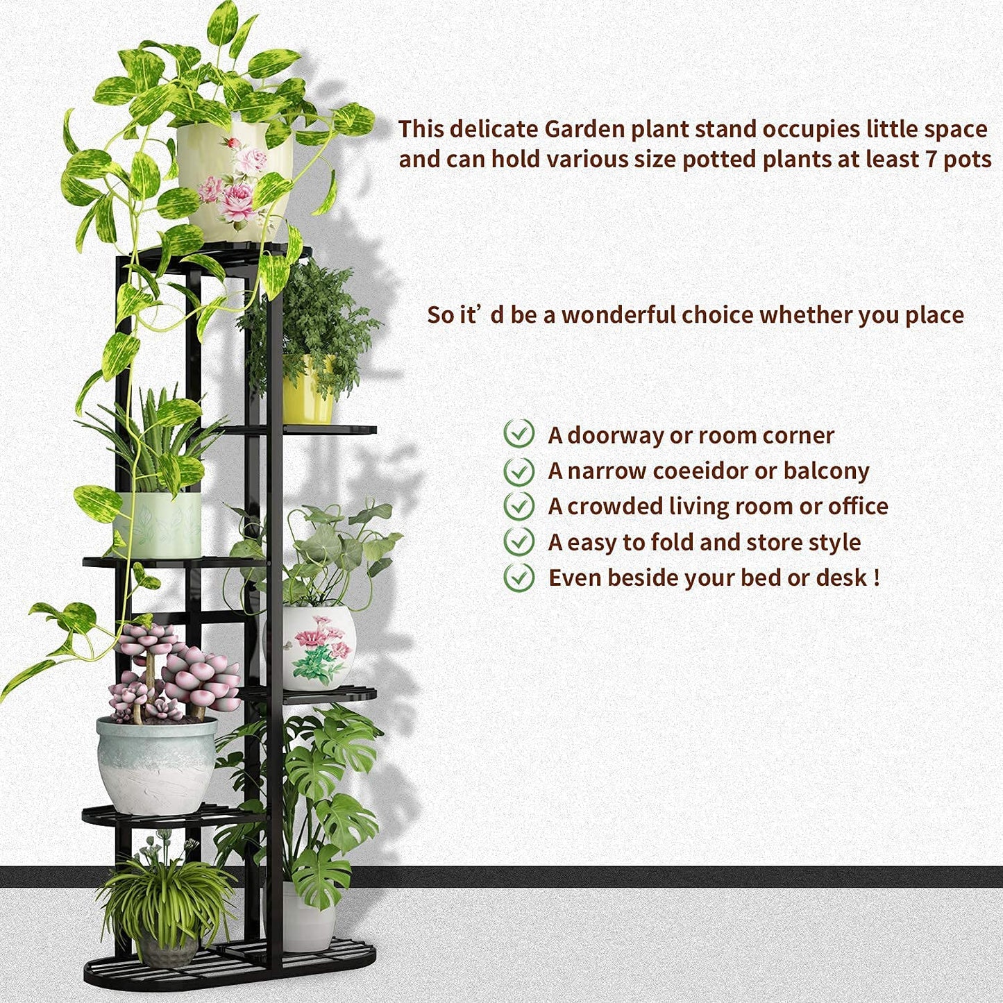 UnitedCrafts 6 Tier 7 Potted Metal Plant Stand Multiple Shelves(Black)