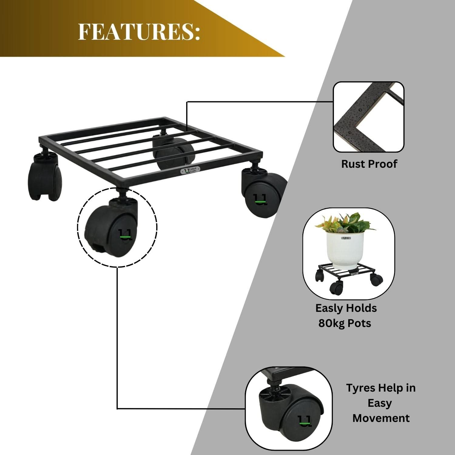 United Crafts Rozy Wheel Pot Stands for Planters
