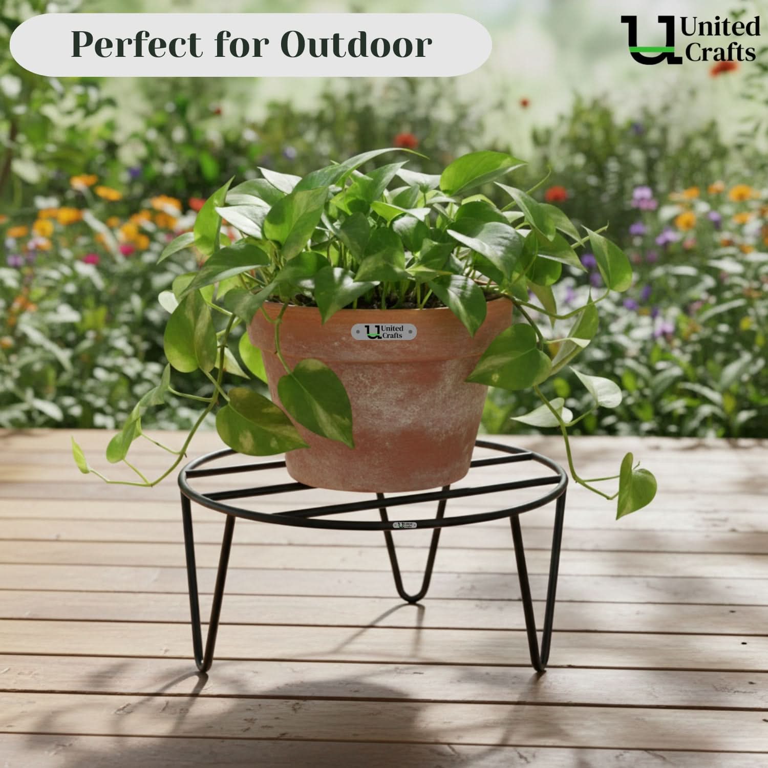 UnitedCrafts Elna Round Pot Stand/High-Quality Stands (Black)