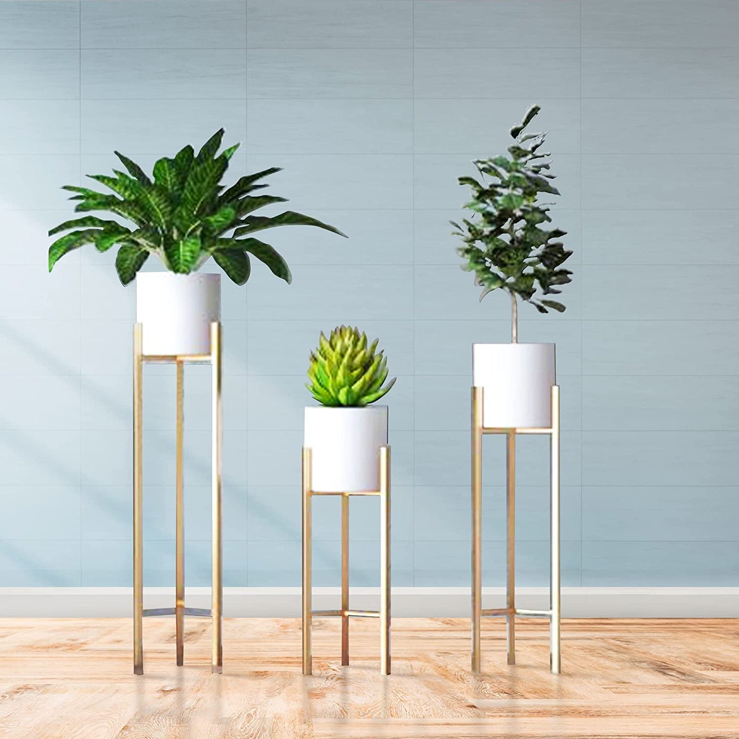 Modern Big Tall Metal Pots Stands for Home Decoration ( Set of 3 ) White