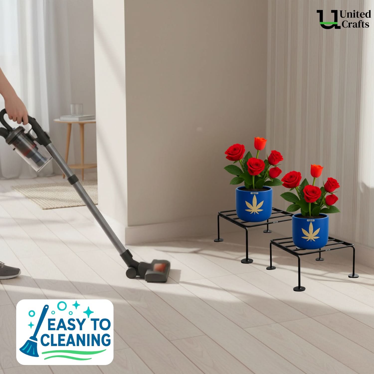 UnitedCrafts Ivo Round Pot Stand/High-Quality Stands (Black)