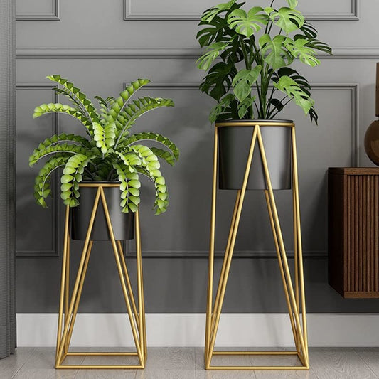 United Crafts Metal Planter Stand for Home Décor (Gold & Black Set of 2)