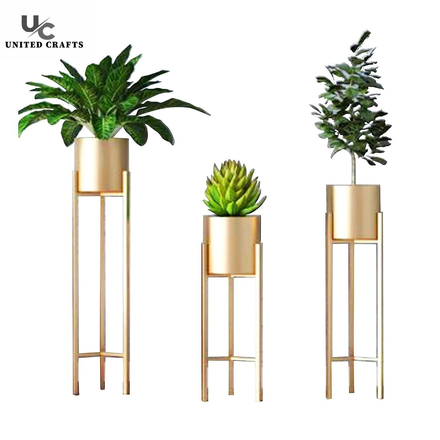 United Crafts Premium Metal Pots Stands for Home Décor (Set of 3) Gold