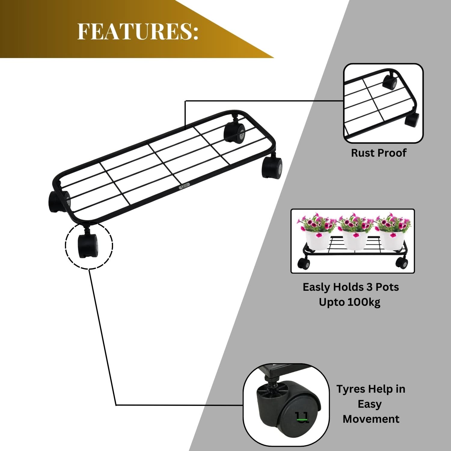 United Crafts Ruvo Metal Pot Stand for Home & Garden Décor