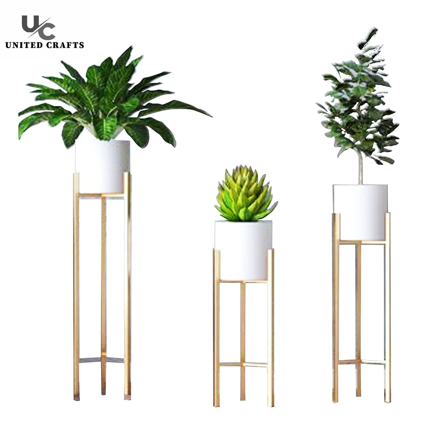 Modern Big Tall Metal Pots Stands for Home Decoration ( Set of 3 ) White