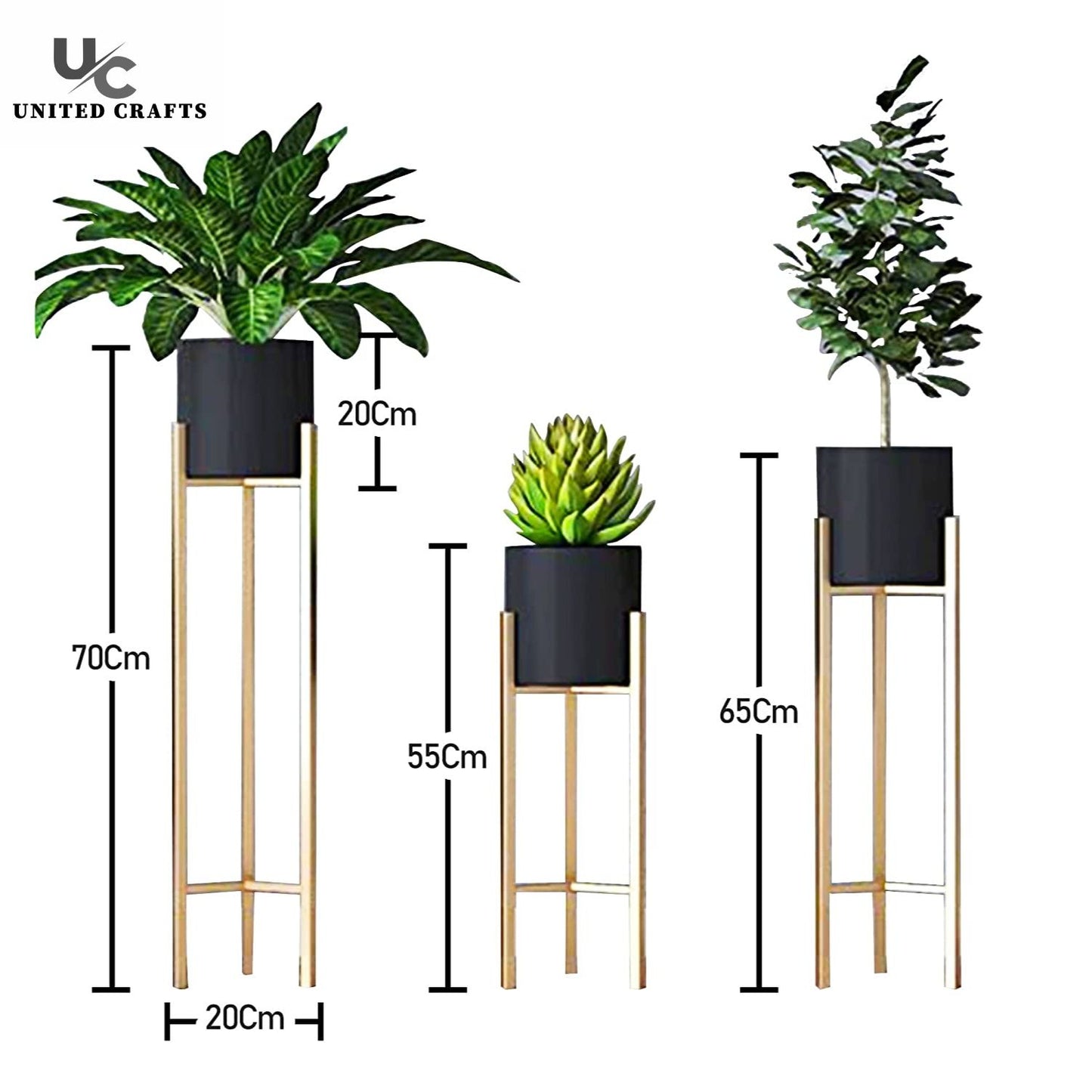 Modern Big Tall Premium Metal Pots Stands for Home Decoration ( Set of 3 )