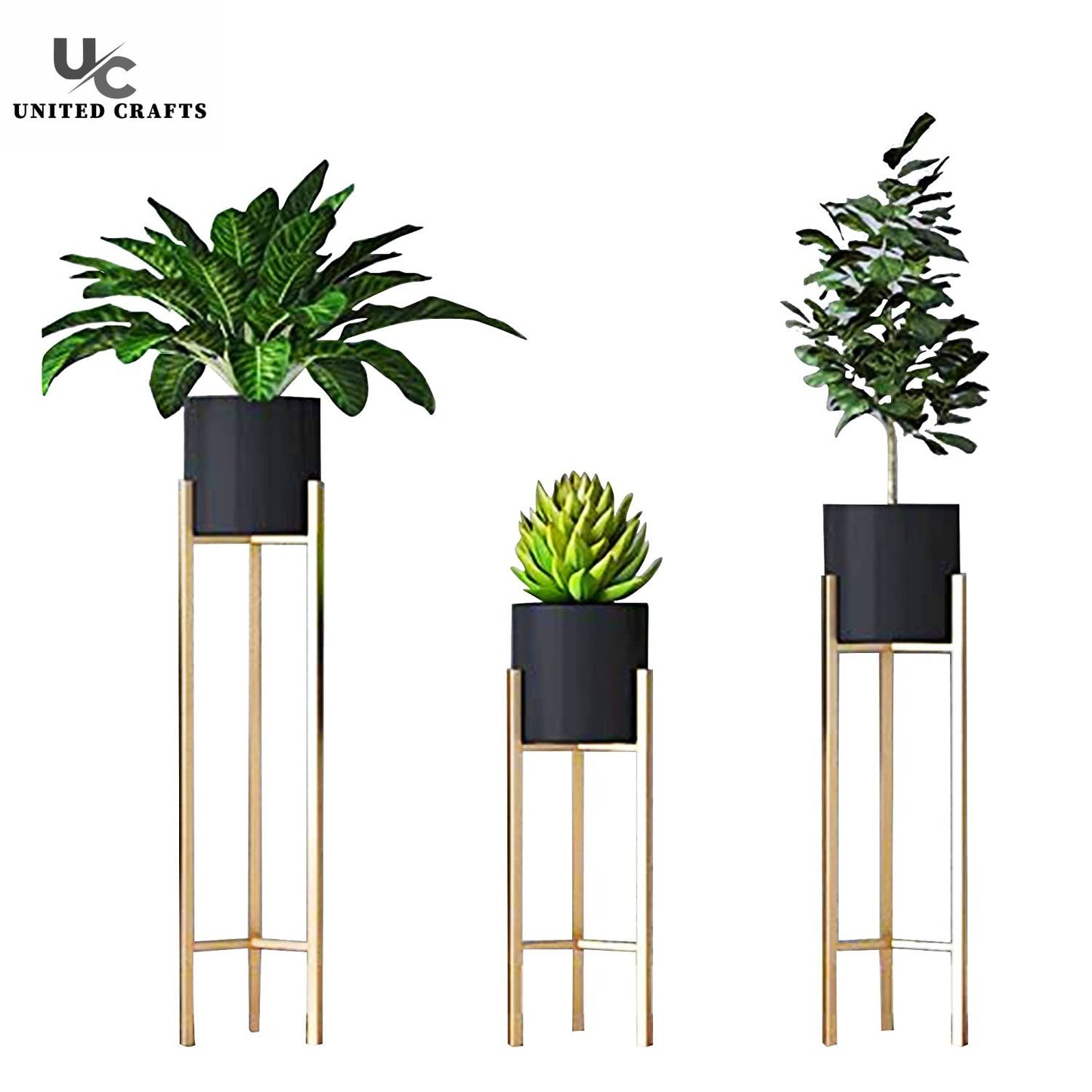 Modern Big Tall Premium Metal Pots Stands for Home Decoration ( Set of 3 )