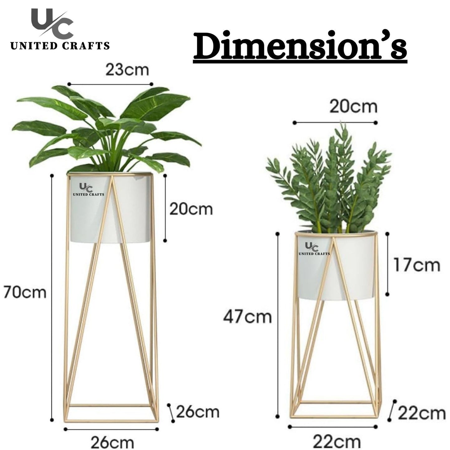 Luxury Metal Wire Planter Stand for Home Décor (Gold & White Set of 2)