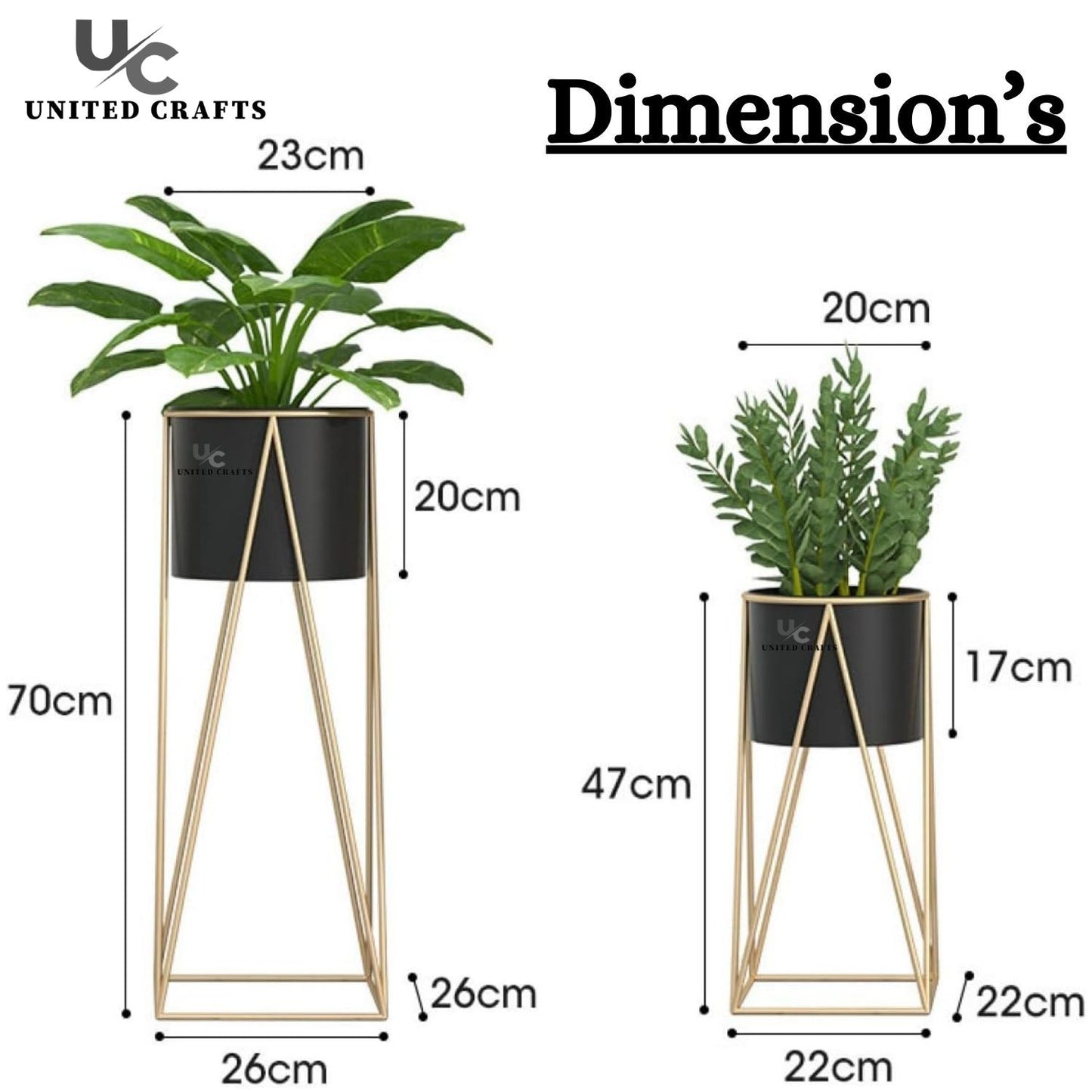 Luxury Metal Wire Planter Stand for Home Décor (Gold & Black Set of 2)