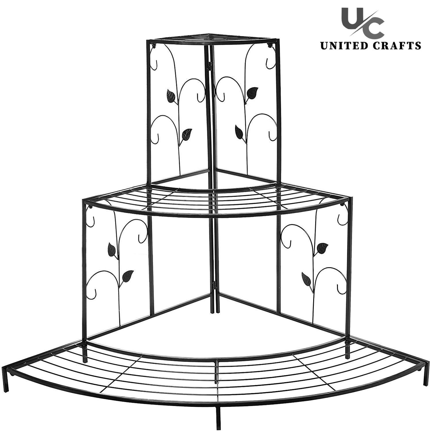 United Crafts 3 Tier Corner Shelf Metal Flower Pot Stand Rack(Black)