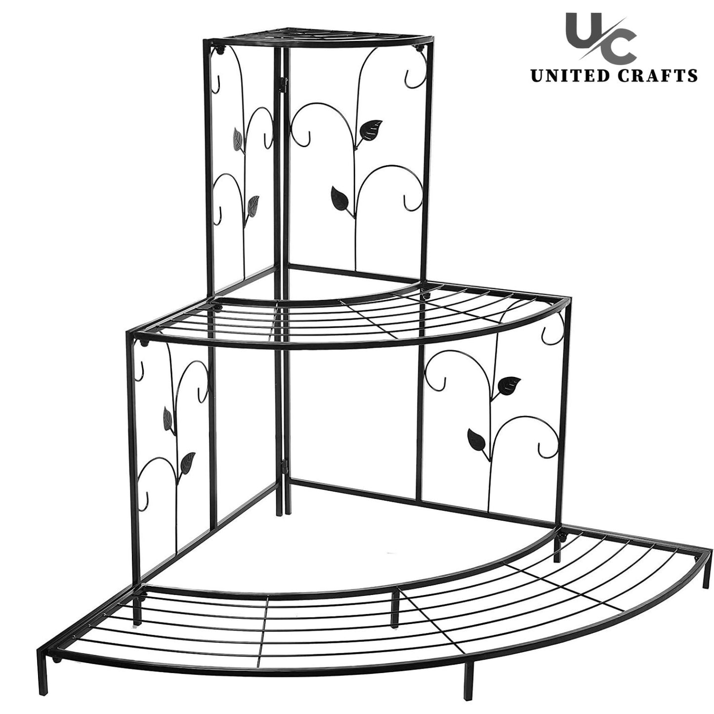 United Crafts 3 Tier Corner Shelf Metal Flower Pot Stand Rack(Black)