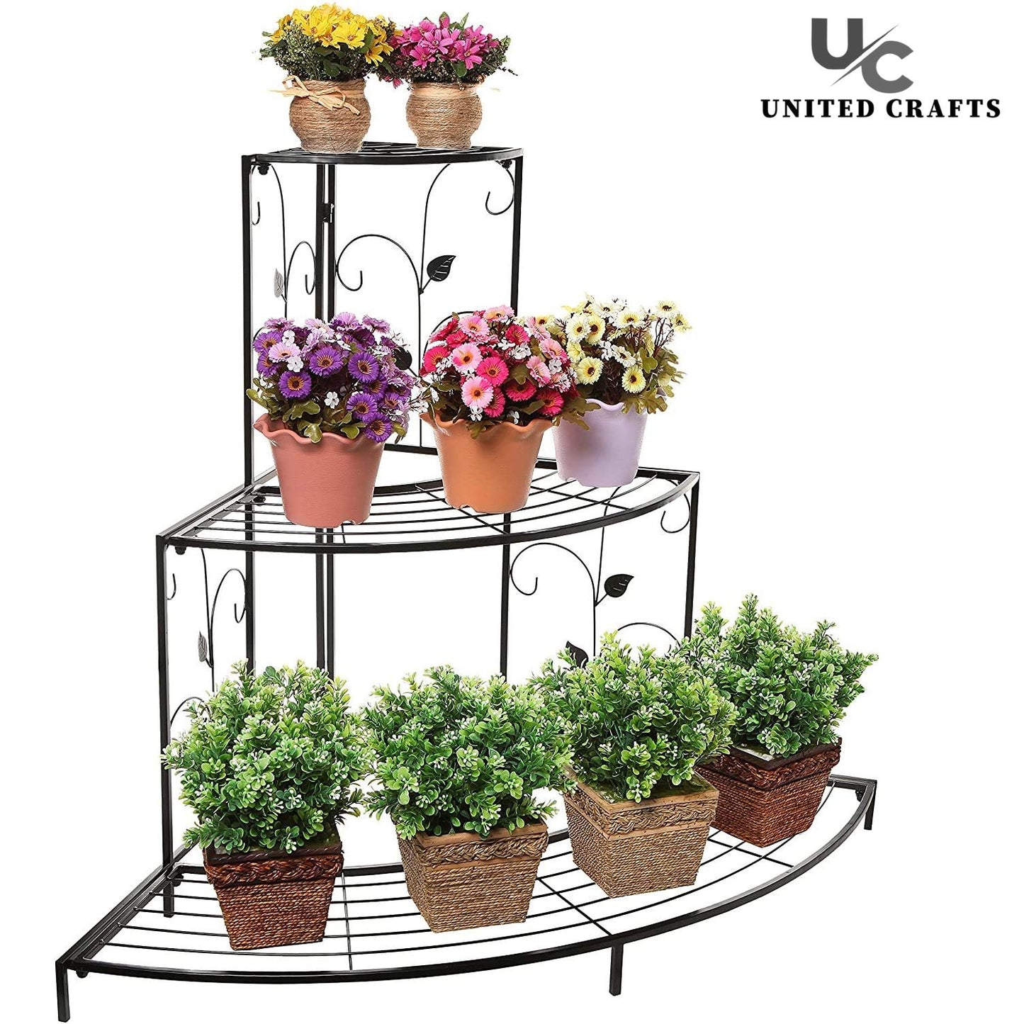 United Crafts 3 Tier Corner Shelf Metal Flower Pot Stand Rack(Black)