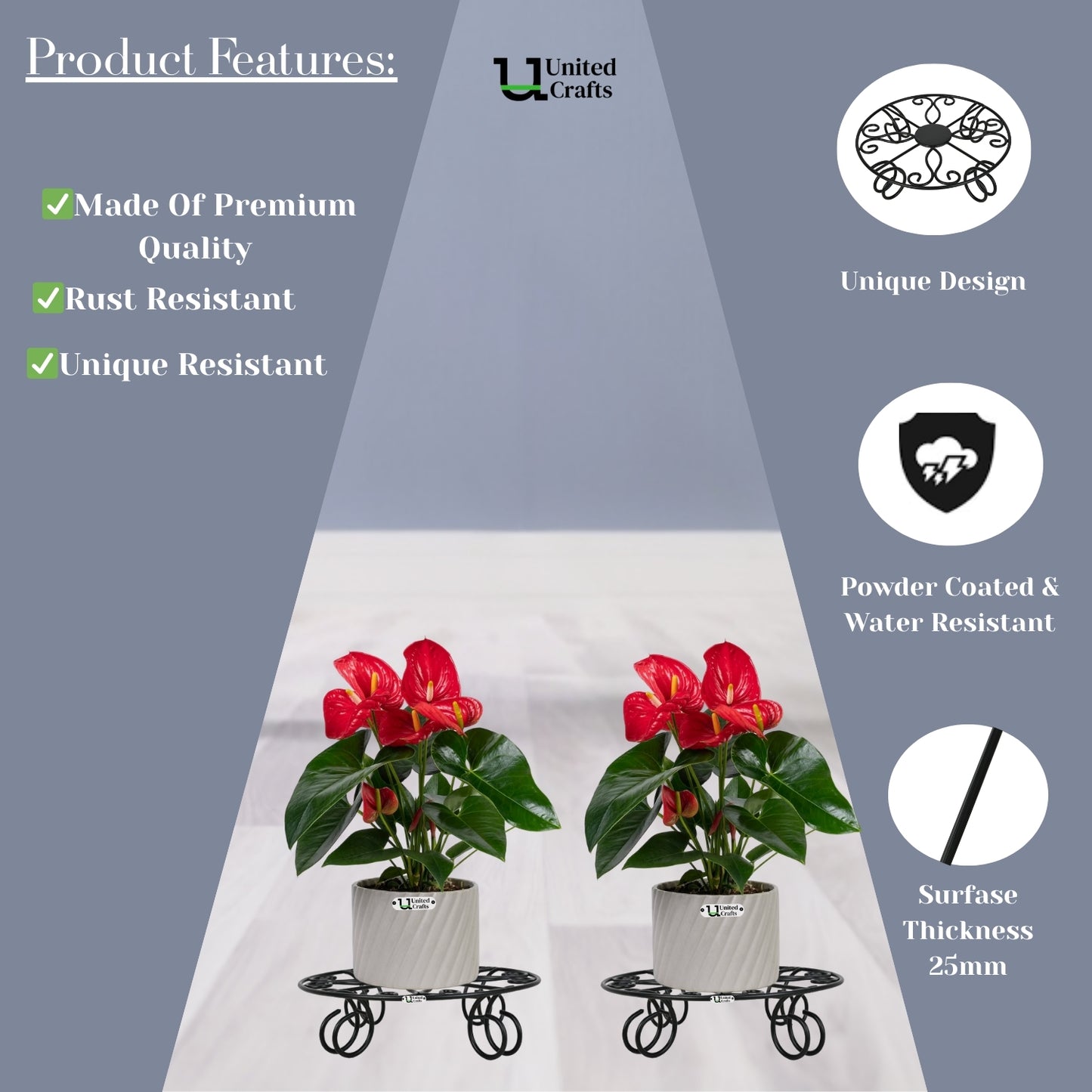 United Crafts Lilly Stands for Planters/Elegant Home & Garden Décor