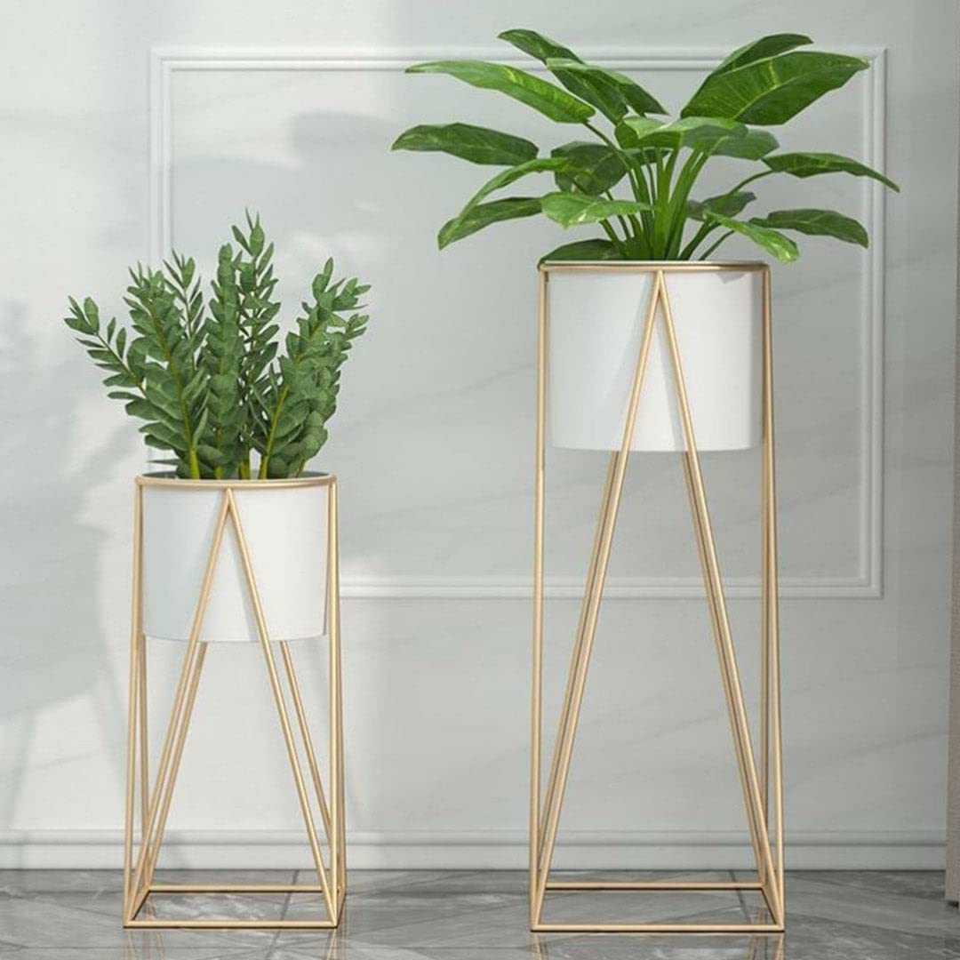 Luxury Metal Wire Planter Stand for Home Décor (Gold & White Set of 2)